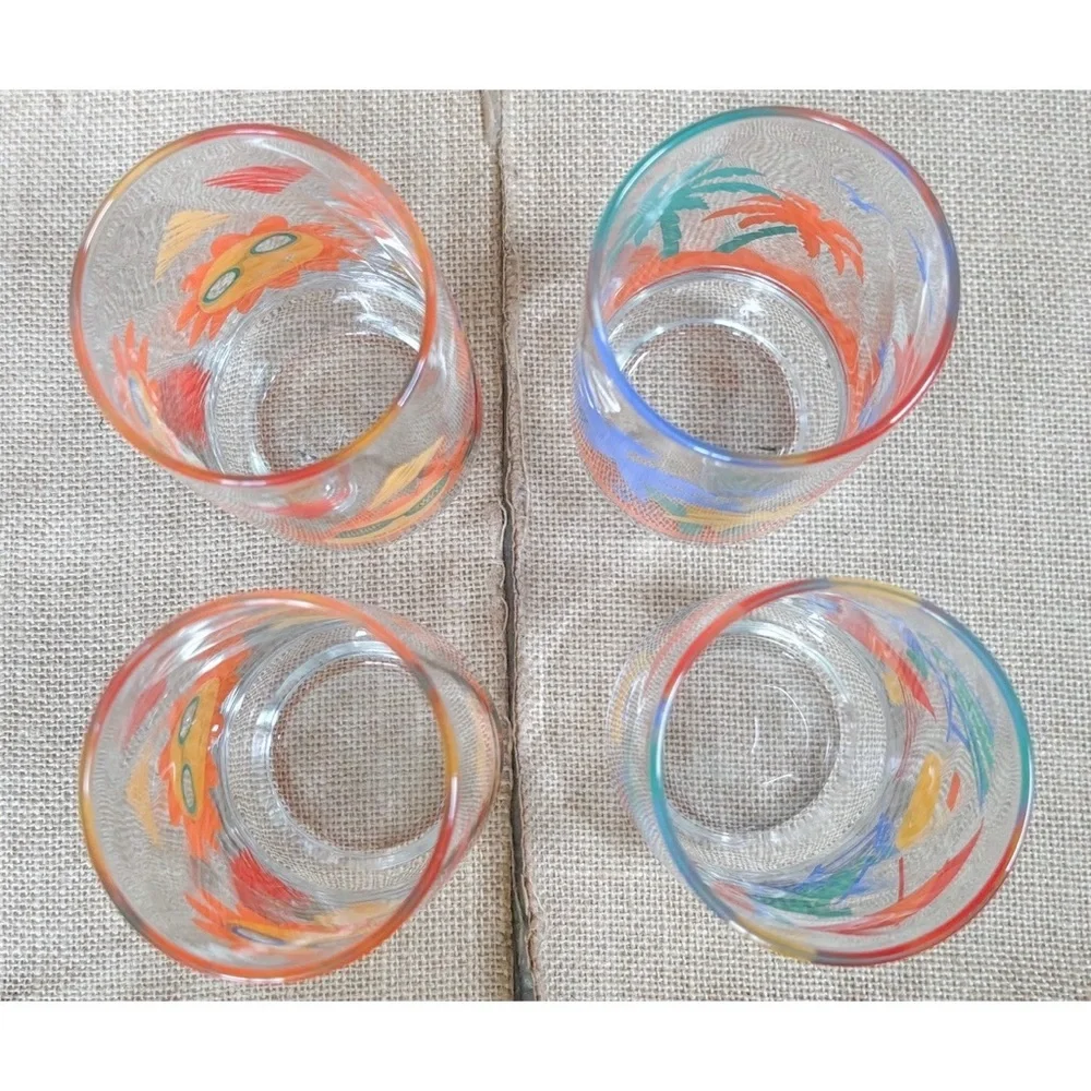Vintage Libbey Summer Sun Beach Juice Carafe & Optic Swirl Glass Tumbler Set